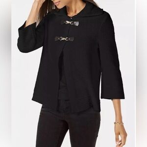 JM Collection Elegant Black Cardigan with Metal Clasps